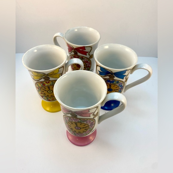 Vintage Elana Arnart 5th Ave Footed Coffee Cup set, COFFEE TIME CLOCK Steampunk - Picture 3 of 13